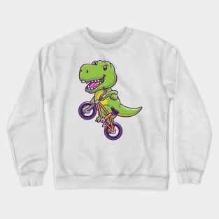 Cute Dinosaur Riding Bicycle Cartoon Crewneck Sweatshirt